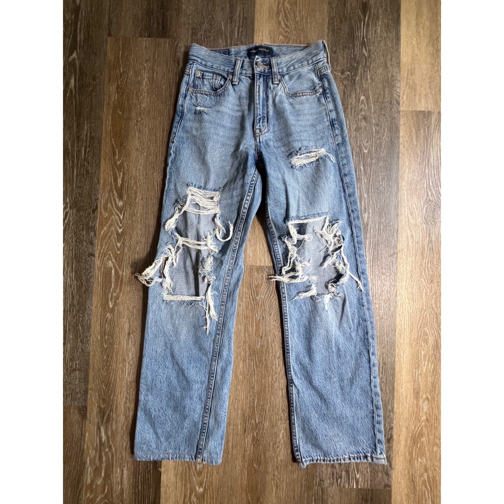 Aeropostale High Rise Baggy Jeans Women 000 Blue Excellent Distressed Ripped 90s